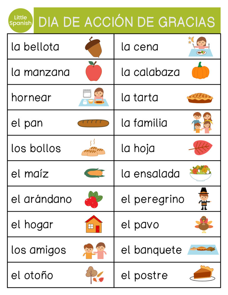 Thanksgiving Spanish Words